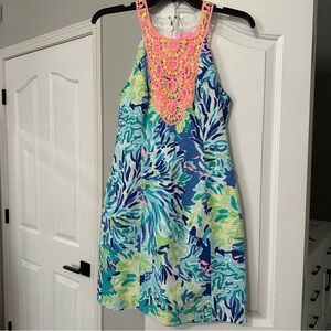 Lilly Pulitzer Vibrant Sleeveless Dress with Neon Lace Detail